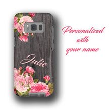 Personalized iPhone 8 phone case vintage flower bouquet with name iPhone X iPhone 6s Samsung Galaxy S7 Galaxy S8 Galaxy Note 8 Pink flowers