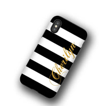 iPhone 11 Black and White stripes with golden name iPhone XS case iPhone 8 personalized Galaxy Note 9  iPhone XR iPhone7 Galaxy Note 10 Plus