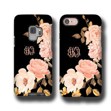 Monogram phone case / golden peach roses / iPhone x / Samsung Galaxy S9 / iPhone 8 Plus / iPhone 7 / Galaxy Note 9 / Personalized Galaxy S8
