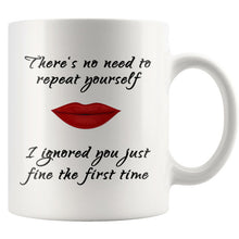 No need to repeat yourself, red lips 11oz coffee mug, gift for coworkers, funny morning coffee mug, perfect office gifts, mugs for her