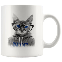 Cat with glasses coffee mug / blue eyes / green eyes / amber eyes / gift for cat owner, cat lover, crazy cat lady, gift for husbands, wifes