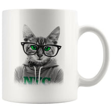 Cat with glasses coffee mug / blue eyes / green eyes / amber eyes / gift for cat owner, cat lover, crazy cat lady, gift for husbands, wifes