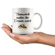Teamwork makes the Dream work Mug, engagement gift, engagement mug, wedding mug, golden rings, bridal shower gift, gift for bride or groom