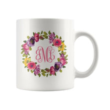 Personalized Coffee Mug / Monogram Mug / Bridesmaid Gift / Custom Coffee Mug / Floral Wreath Mug / Monogram Mug / Teacher Gift / Bridal Mug