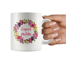 Super Mom, colorful floral wreath 11 oz mug, gifts for Mom, super cute pink, Mother's Day gift, appreciation gift
