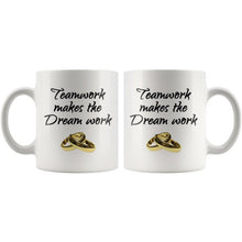 Teamwork makes the Dream work Mug, engagement gift, engagement mug, wedding mug, golden rings, bridal shower gift, gift for bride or groom