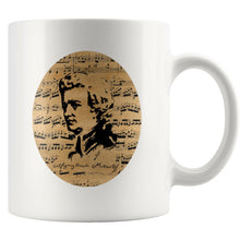 Mozart Mug, Sheet Music Mug, Austrian Composer, Wolfgang Amadeus Mozart, classical Music Mug, Pianist Gift, vintage music notes,Musician Mug