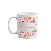 Floral Wreath Golden Custom Name Mug / Bridesmaid Gift / Personalized Bridesmaid Mug / Gift for girls /Golden Name Mug / Gift for women
