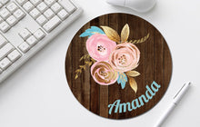 Personalized Mouse Pad, Custom name mousepad, Golden Blush Flower round mousepad, Personalized Gift, Office Decor, floral pattern Desk Decor