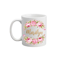 Floral Wreath Golden Custom Name Mug / Bridesmaid Gift / Personalized Bridesmaid Mug / Gift for girls /Golden Name Mug / Gift for women