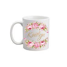 Floral Wreath Golden Custom Name Mug / Bridesmaid Gift / Personalized Bridesmaid Mug / Gift for girls /Golden Name Mug / Gift for women