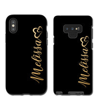 Black gold custom name iPhone XS max Case with golden hearts, iPhone 8, iPhone 7, Galaxy Note 9 Case, Galaxy S9, Personalized, Galaxy S8