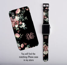 Apple Watch Band 38mm, Vintage shabby chic roses monogrammed, faux leather, 40 mm, 42 mm, 44mm,custom iWatch, personalized Apple watch strap