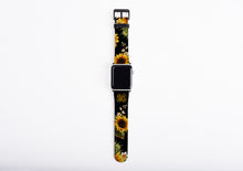 Sunflowers Apple Watch Band, monogrammed sun flower watch strap, faux leather, 38 mm, 42 mm, custom iWatch, personalized Apple watch strap