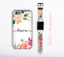 Watercolor Flowers iPhone11 case & Apple Watch Band, personalized iPhone cover apple watch strap set floral design, faux leather, 38 / 42 mm