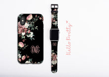 Vintage shabby chic roses iPhone case & Apple Watch Band, personalized phone case and watch band set, monogram set, faux leather, 38 / 42 mm