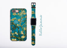 Almond Blossoms Van Gogh iPhone case & Apple Watch Band, apple watch strap phone case set, iPhone XS, iPhone 8 plus faux leather, 38 / 42 mm