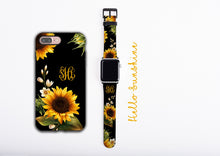 Sunflowers iPhone case & Apple Watch Band Bundle, personalized phone case and watch band set, monogram iPhone case, faux leather, 38 / 42 mm