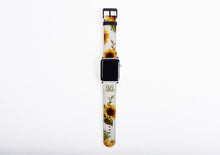 Apple Watch Band sunflowers, custom monogram sun flower watch strap, faux leather, 38 mm, 42 mm, custom iWatch,  floral Apple watch strap