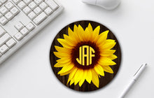 Sunflower Mouse Pad, Custom monogram mousepad, personalized round mousepad, Personalized Gift, Office Decor, floral pattern Desk Decor