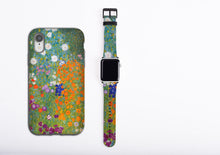 Gustav Klimt Cottage Garden Apple Watch band and iPhone case set, apple watch strap, iPhone XS case, iPhone 8, iPhone xr, faux vegan leather