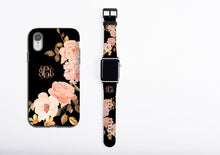 Blush roses custom Apple Watch Band golden peach roses monogram, faux leather, 38 mm, 42 mm, custom iWatch, personalized Apple watch strap