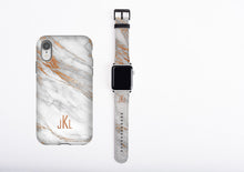 Coral Gold Marble Apple Watch Band with monogram, trendy watch strap, faux leather, 38 mm, 42 mm, custom iWatch, personalized, monogrammed