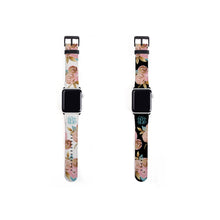 Floral Apple Watch Band, golden blush blooms, monogrammed flower watch strap, faux leather, 38 mm, 42 mm, personalized Apple watch strap