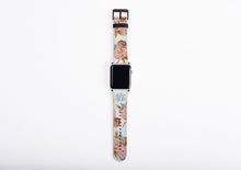 Floral Apple Watch Band, golden blush blooms, monogrammed flower watch strap, faux leather, 38 mm, 42 mm, personalized Apple watch strap