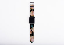 Floral Apple Watch Band, golden blush blooms, monogrammed flower watch strap, faux leather, 38 mm, 42 mm, personalized Apple watch strap