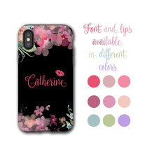 Girly floral design iphone xs case, custom name and lips  iPhone XR, iPhone 8, Samsung Galaxy S9, iPhone 7 Plus, iPhone 6s, Galaxy Note 9