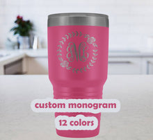 Monogram travel mug/ Personalized 30 ounce tumbler/ Custom Bridesmaids gift/ Bachelorette Mug/ Mug for her/ different colors/ laser etched