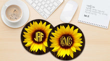 Sunflower Mouse Pad, Custom monogram mousepad, personalized round mousepad, Personalized Gift, Office Decor, floral pattern Desk Decor