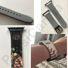 Floral Apple Watch Band, golden blush blooms, monogrammed flower watch strap, faux leather, 38 mm, 42 mm, personalized Apple watch strap