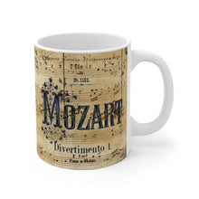 Mozart Mug, Austrian Composer, Classical Music Mug, Wolfgang Amadeus Mozart, gift for musician, music teacher gift, sheet music coffee cup