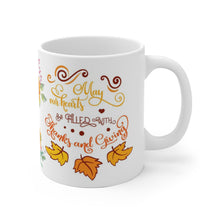 Thanksgiving Sunflower Mug, Give Thanks Coffee Cup, Fall Mug, 11 or 15oz white ceramic mug, holiday kitchen decor mug, inspirational mug