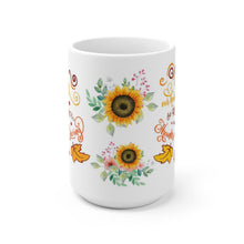 Thanksgiving Sunflower Mug, Give Thanks Coffee Cup, Fall Mug, 11 or 15oz white ceramic mug, holiday kitchen decor mug, inspirational mug