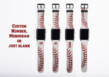 Baseball white Apple Watch Band, custom number watch strap, faux leather, 38 mm, 40mm, 42 mm, 44mm personalized baseball gift, baseball mom