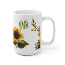 Sunflower monogram Coffee Mug, Personalized Sunflower Mug, custom coffee cup with monogram, ceramic mug, 2 different sizes, sunflower gift
