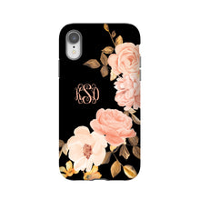 Roses iPhone case & Apple Watch Band Set, monogrammed phone case and watch band, golden peach custom iPhone case, faux leather, personalized