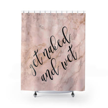Get Naked and Wet - Funny Shower Curtain Bath Mat Bath Towel, Marble Design Bathroom Decor Set Sexy Bathroom Decor, sassy bathroom idea