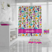 Cute Custom Dinosaur Shower Curtain, Monogrammed Name for Girls, Dinosaur Bath Mat and Towel, Kids Bathroom,customizable pink Bathroom Decor