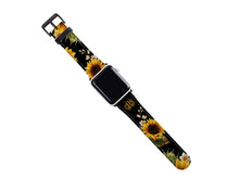 Sunflowers Apple Watch Band, monogrammed sun flower watch strap, faux leather, 38 mm, 42 mm, custom iWatch, personalized Apple watch strap