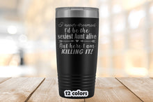 Sexiest Aunt alive Mug, Baby announcement gift for sister, But here I am Killing it, Funny Aunt 20oz Travel Mug, pregnancy reveal to sister