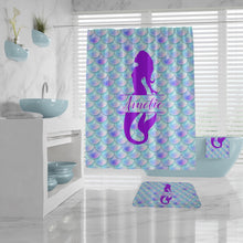 Custom Mermaid Shower Curtain Set, Bath Mat, Bath Towel, Personalized Bathroom Decor Bathroom Makeover Girly Purple Aqua Mermaid Bathroom