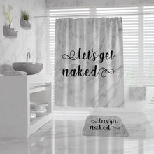 Let's get naked Shower Curtain Bath Mat Bath Towel, Marble Design Bathroom Decor Set, Funny Bathroom Makeover, cute housewarming gift idea