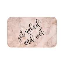 Get Naked and Wet - Funny Shower Curtain Bath Mat Bath Towel, Marble Design Bathroom Decor Set Sexy Bathroom Decor, sassy bathroom idea