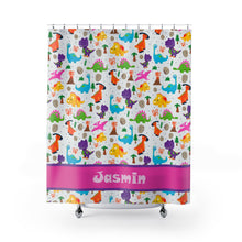 Cute Custom Dinosaur Shower Curtain, Monogrammed Name for Girls, Dinosaur Bath Mat and Towel, Kids Bathroom,customizable pink Bathroom Decor