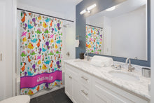 Cute Custom Dinosaur Shower Curtain, Monogrammed Name for Girls, Dinosaur Bath Mat and Towel, Kids Bathroom,customizable pink Bathroom Decor