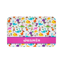 Cute Custom Dinosaur Shower Curtain, Monogrammed Name for Girls, Dinosaur Bath Mat and Towel, Kids Bathroom,customizable pink Bathroom Decor